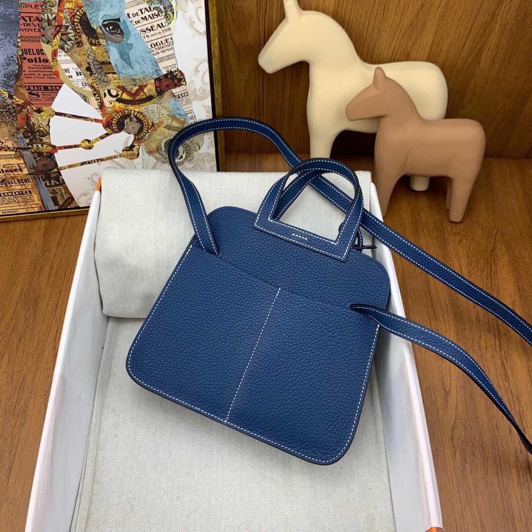 Hermes Mini Halzan 22 Handbag Shoulder Bag In Blue Jean Clemence Leather